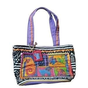 LAUREL BURCH NEW Whimsical Dog Print Tote Bag Colorful Novelty Design Luxury